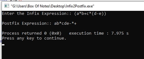Infix To Postfix Expression in C Program Using Stack with Explanation