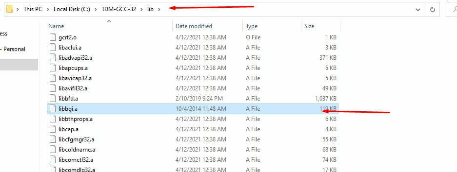 Libbgi a file in TDM GCC Library Folder