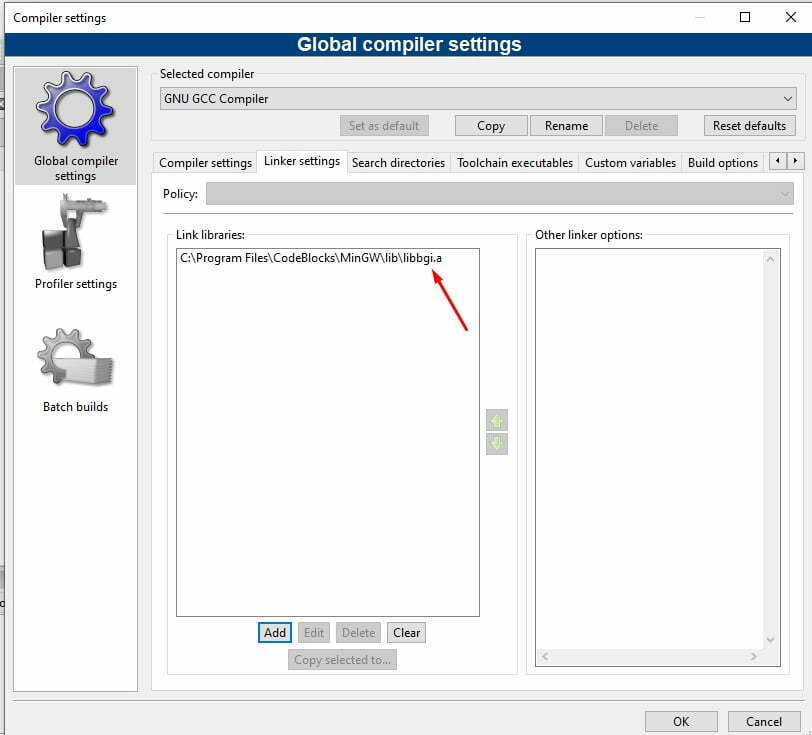 Libbgi in Link Libraries