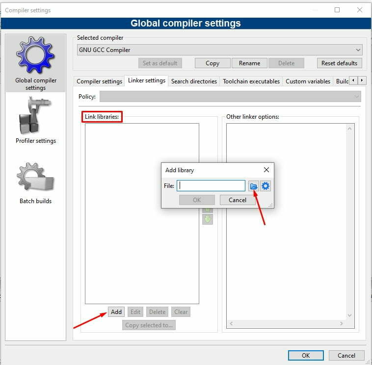 Select libbgi a in Link Libraries