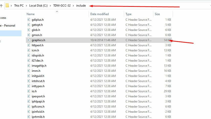 graphics header file in TDM GCC Include Folder
