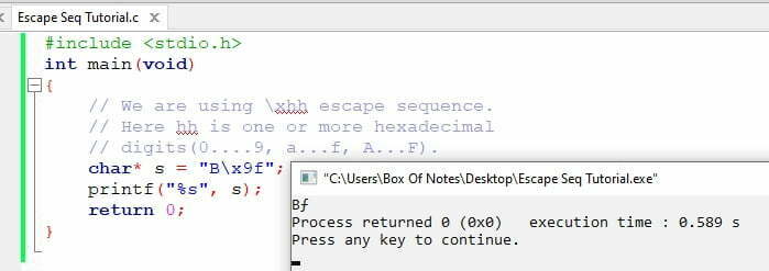 Escape Sequence in C - Hexadecimal Number