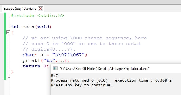 Escape Sequence in C - Octal Number
