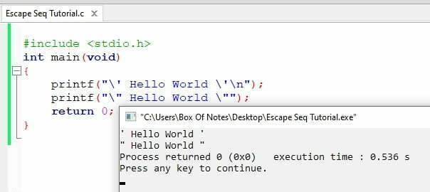 Escape Sequence in C - Single and Double Quote